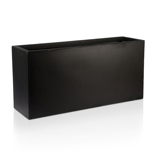 IDEALIST 100cm Large Trough | Black Reinforced Stone Rectangle Plant Pot | Garden Planters with Drainage Holes L100 W36 H51.5 cm, 137 litres