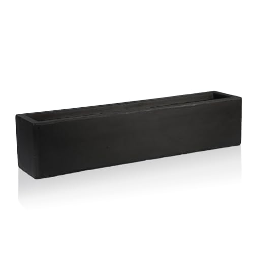 IDEALIST 80cm Long Black Window Box | Reinforced Stone Windowsill Planter | Garden Planters with Drainage Holes L80 W17 H17.5 cm, 12 litres
