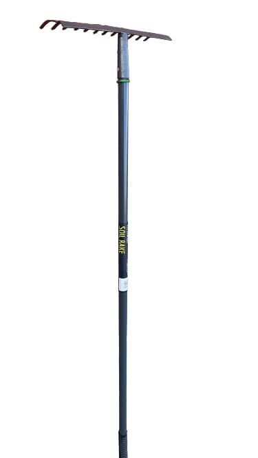 tradefirst 12 Teeth Garden Rake Heavy Duty Soil Rake, Carbon Steel Rake For Gardening, Garden Rakes Metal With Steel Handle, Gardening Tools _ Black(120 x 32 x 9 )cm