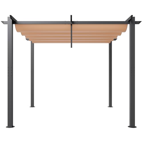 VEVOR 10'x10' Outdoor Retractable Pergola with Canopy, Aluminum Pergola with Retractable Canopy, Modern Style, Sun Shade for Patios, Gardens, Decks, Backyards (Beige)