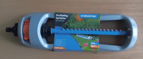 GRÜNTEK Primavera Oscillating Sprinkler – Up to 336 m² | 16 Nozzles for Even Irrigation | Adjustable Spray Width (21 m x 15 m) | Universal EU & US Connector