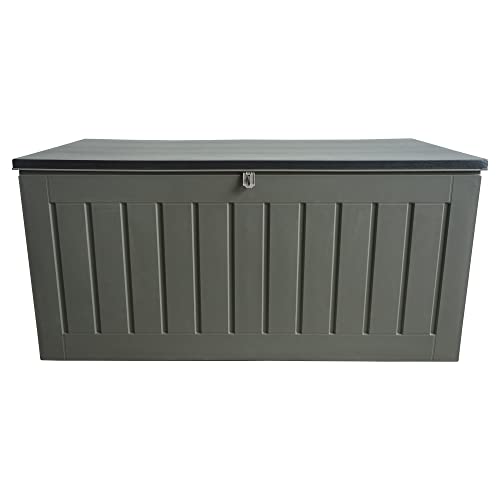 Olsen & Smith 830L Extra Large XL Outdoor Garden Storage Box - Weather Resistant Heavy Duty Garden Box Wood Effect with Padlock - Massive Capacity Storage Chest for Tools Cushions Toys & More, Grey