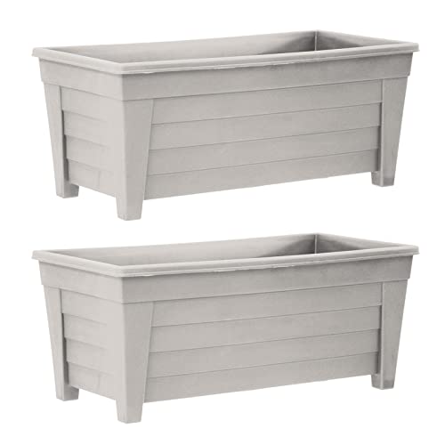 simpa Plastic Trough Garden Planter Pots 55cm Length - TAUPE, Set of 2 Pots - Suitable for Indoor or Outdoor Use with DIY Drainage Holes.