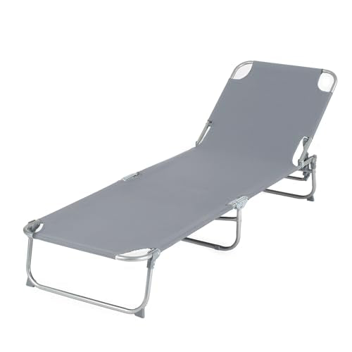 LIVIVO Foldable Sun Lounger with Adjustable Back and Leg Rests – Relax in Comfort and Style – Folding Lightweight Frame (Grey)