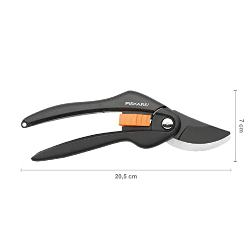 Fiskars SingleStep Pruner Bypass P26, Non-stick coating steel blades, Length: 20 cm, Cutting diameter: 2.2 cm, Black/Orange, SingleStep, 1000567