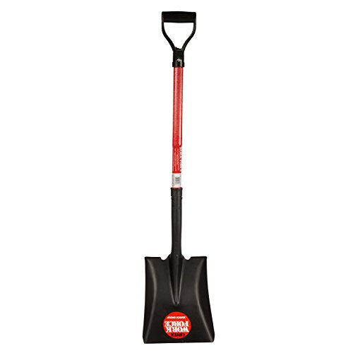 Emsco Group 1236-48 Workforce Tools Point Sturdy 28” Fiberglass Handle-Heavy Duty 16 Gauge Steel Head-Lifetime Durabili Square Shovel, Black/Red