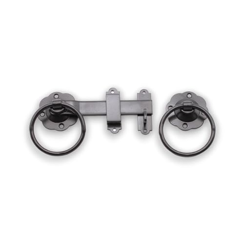 Infinity Decor Heavy Duty Epoxy Black 6" 150mm Plain Ring Gate Latch Set – Garden Gate Shed Latch Catch Set Ideal for Wooden Gate and Garage Doors