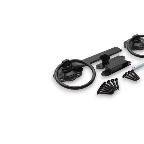 Infinity Decor Heavy Duty Epoxy Black 6" 150mm Plain Ring Gate Latch Set – Garden Gate Shed Latch Catch Set Ideal for Wooden Gate and Garage Doors