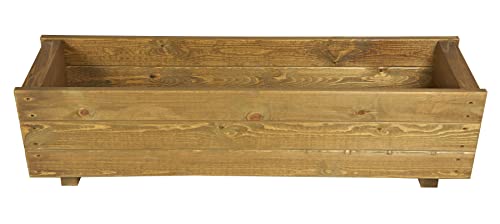 Wooden Garden Planter Flower Plant Pot Basket Trough Outdoor Timber Long Rectangular Large Herb Planter Boxes Brown Wood Stain Finish