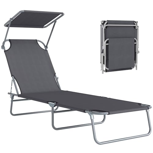 Outsunny Folding Sun Lounger with Canopy