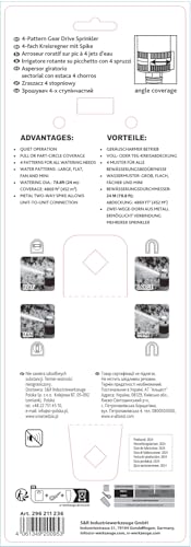 GRÜNTEK Circular Sprinkler on metal spike. Sector sprinkler lawn sprinkler settings 30 °- 360 ° for large surfaces and optimal garden irrigation. Covers up to 452 m².