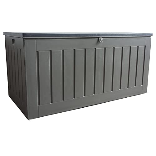 Olsen & Smith 830L Extra Large XL Outdoor Garden Storage Box - Weather Resistant Heavy Duty Garden Box Wood Effect with Padlock - Massive Capacity Storage Chest for Tools Cushions Toys & More, Grey
