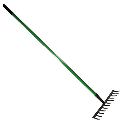 12 Teeth Lawn Rake with PVC Grip - Shaft Garden Handle Leaf Metal Head Carbon Steel Heavy Duty Raker | Gardening Hand Tool | for Raking, Weed Removal and for Working the Soil Grass Leaves