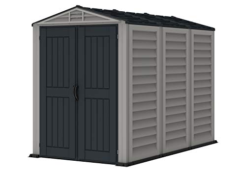 Duramax YardMate PLUS 5 x 8 (4.28 m2) Plastic Garden Shed with Heavy-Duty Plastic Floor, Strong Metal Roof Structure, Fire Retardant & Maintenance-Free Storage Shed, Dark Grey & Adobe