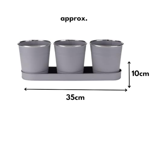 Marco Paul Set of 3 Slate Herb Plant Pots with Drip Tray for Kitchen Windowsill Herb Planters deal for an Indoor Herb Garden, Plants and Flowers Grow Your Own Herbs for cooking