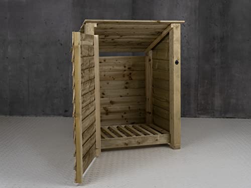 Arbor Garden Solutions wooden log store 4ft with door, firewood storage (W-99cm, H-126cm, D-88cm), natural finish (Without kindling shelf (roof sloping back))