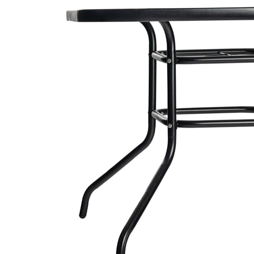 Harbour Housewares Glass Top Garden Table - Black Metal Frame Outdoor Furniture Garden Patio Furniture Modern Square Dining Table Bistro Tables for Outdoor Dining