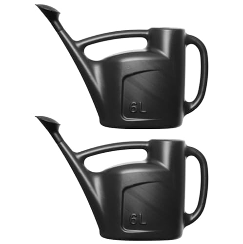 6L Black Plastic Watering Can with Detachable Rose (2 Pack)