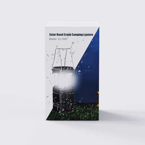 Camping Lantern, Rechargeable Camping Lights with Solar, Hand Crank and USB Charger, Collapsible Tent Light with Handles, Portable Electric LED Light for Outdoor Camping and Tent