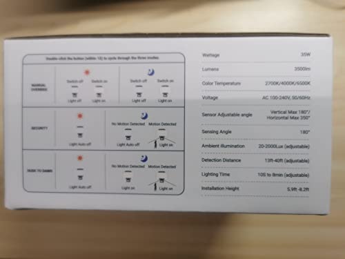 OREiN Security Lights Outdoor Motion Sensor, 24W Warm/Cool White Adjustable 2800 Lumen PIR Motion Sensor Floodlight, IP65 Waterproof, Outside Light Mains Powered for Garden, Patio, Backyard