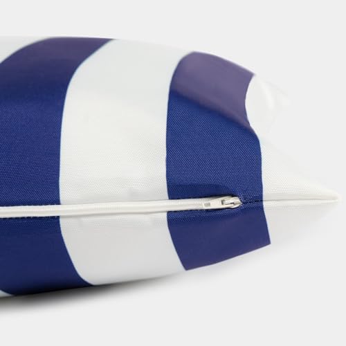 OHS Outdoor Cushions Stripe 45 x 45, Water Resistant Garden Furniture Cushions Sofa Cushion Covers for Inners Super Soft Comfy Decorative, Navy/White Pack of 2