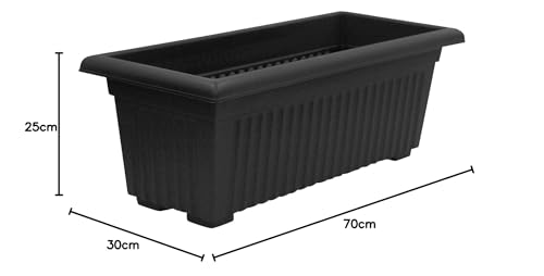 Thumbsup Large 70cm Planter Plastic Trough Sleek Black Raised Plant Pot Planter Herb Trough Plants Flower Bed – Ideal for Small Bushes