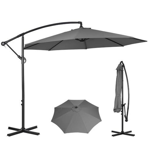 Panana 3M Garden Cantilever Parasol Outdoor Banana Hanging Umbrella 8 Sturdy Ribs with Crank Mechanism Sun Shade Canopy for Poolside, Deck, Patio and Balcony Dark Grey