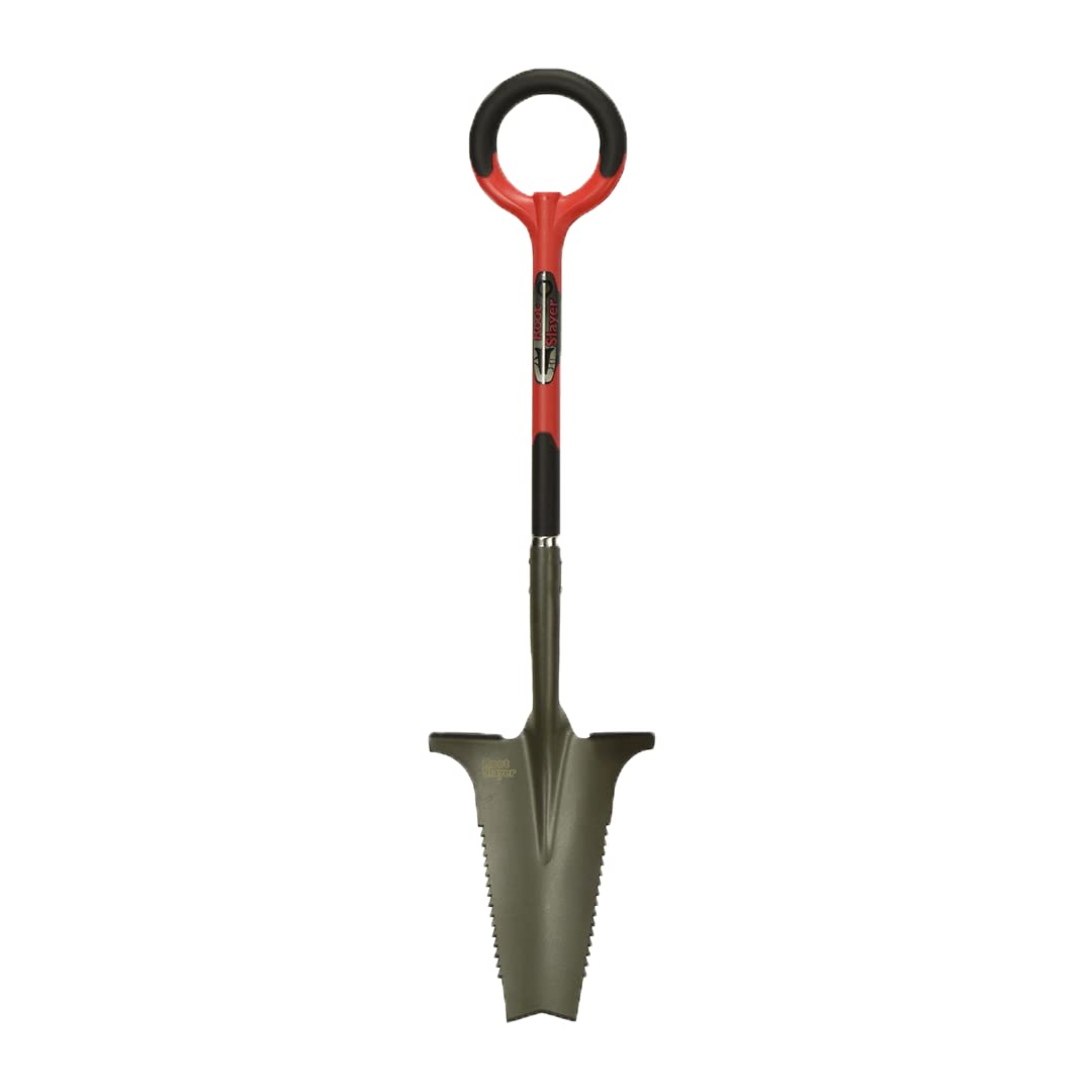 Venteo Root Slayer Garden Spade with Ultra-Sharp Trapezoidal Blade and Carbon Steel Teeth - 114 cm, Red and Black