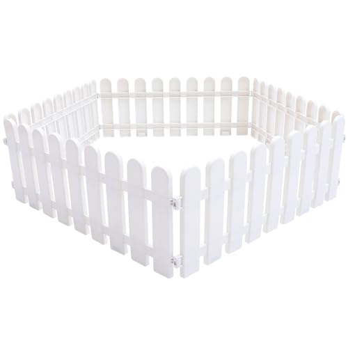 DOITOOL 5Pcs Plastic White Edgings Garden Picket Fence, Decorative Fences Panels Garden Picket Fence Edgings Lawn Flowerbeds Plant Borders for Lawn, Pathways(50X20CM)