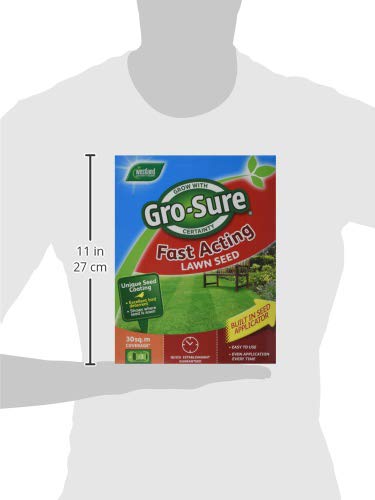 Gro-Sure 20500187 Fast Acting Grass Lawn Seed, 30 m2, 900 g, Blue,Green