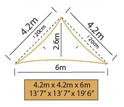 Kookaburra Waterproof Garden Sun Shade Sail Canopy in Sand 98% UV Block (6m x 4.2m Right Angle Triangle)