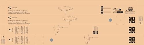 VOUNOT® Garden Parasol, Tilt Balcony Umbrella with Cover, Sun Shade for Outdoor, Garden, Balcony, Patio, Beach, 200 x 125 cm Rectangular UV 50-, Grey