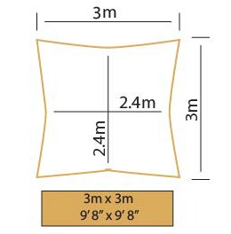 Kookaburra 3m Square Water Resistant Garden Patio Sun Shade Sail Canopy 96.5% UV Block with Free Rope (Charcoal)