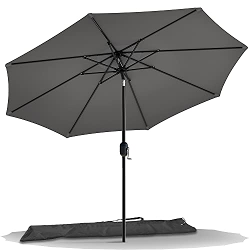 VOUNOT 2.7m Tilting Garden Parasol with Cover – Grey