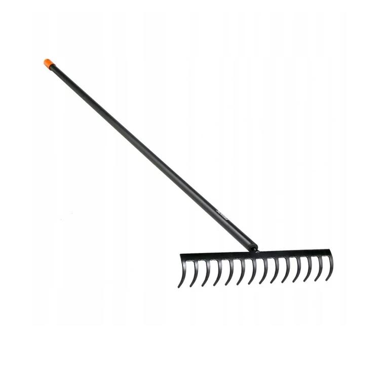 PaMeer 12-Teeth Heavy Duty Garden Rake - Ideal for Lawn Levelling, Dethatching & Soil Loosening - Carbon Steel Leaf Rake - Black, 120 x 32 x 9 Cm