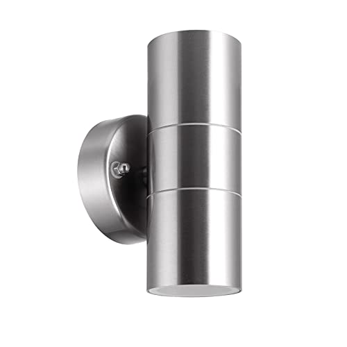 Kerry Outdoor Wall Lights, LED Up Down Mains Powered Lighting, Silver Stainless Steel IP44 Waterproof, Exterior Wall Sconce for Indoor, Front Door, Patio, Hallway, Porch, Garden, Garage, Post