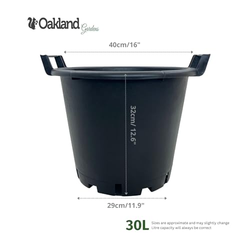 Oakland Gardens 30L Plant Pots Potato Containers Buckets (Pack of 5) Heavy Duty Black Plastic Planters for Outdoor Plants - Large Planter Pots for Gardens - Flowers, Vegetables & Trees