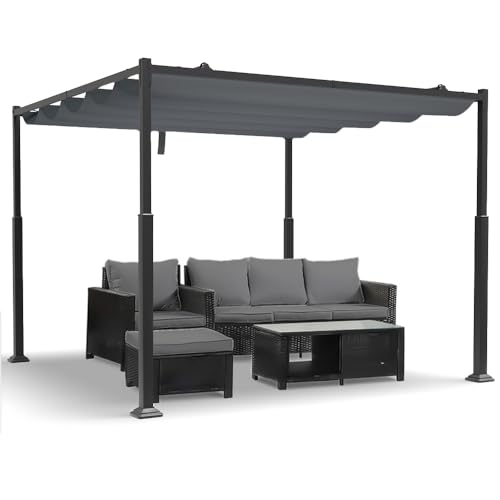 VOUNOT 3x3m Metal Pergola with Retractable Canopy
