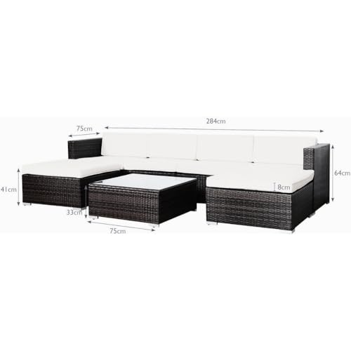 EVRE Nevada 6 Seater Outdoor Rattan Garden Furniture Set Wicker Weave Sofa Coffee Table Stool with Cushions For Patios Decks Conservatories Sectional Corner Conversation Piece (Grey)