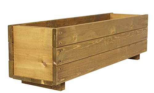 Wooden Garden Planter Flower Plant Pot Basket Trough Outdoor Timber Long Rectangular Large Herb Planter Boxes Brown Wood Stain Finish