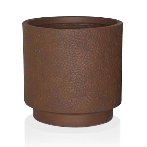 IDEALIST 30cm Terracotta Slate Effect Reinforced Stone Planter | Round Garden Planters with Drainage Holes D30 H30 cm, with Inner Top D26 cm, 14 litres