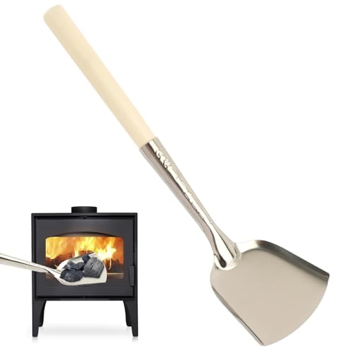 Fireplace Ash Shovel, Long Handle Fire Pit Shovel, Pizza Oven Cleaner with Wooden Handle, Fireplace Trowel Charcoal Grill Ash Rake Gardening Fireplace Tools, for Household Camping Kicthen