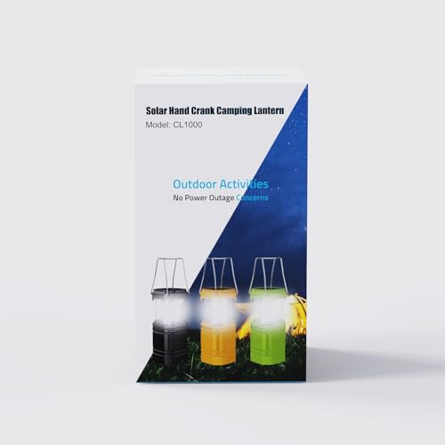 Camping Lantern, Rechargeable Camping Lights with Solar, Hand Crank and USB Charger, Collapsible Tent Light with Handles, Portable Electric LED Light for Outdoor Camping and Tent