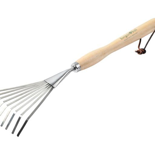Burgon & Ball RHS Stainless Steel Mid Handled Shrub Rake, 58 cm Length