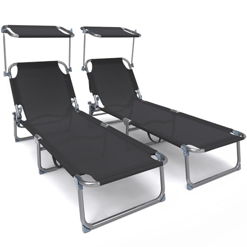 VOUNOT Folding Sun Loungers Set of 2 with Canopy