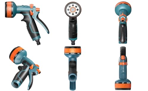 Blue & Orange Garden Hose Gun with 8 Spray Patterns & Flow Control