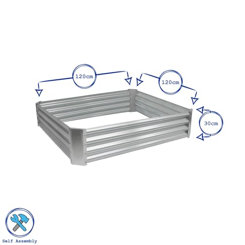 Harbour Housewares Raised Garden Bed - Green - 120 x 120cm - Square - Bottomless Metal Raised Bed Galvanised Steel Planter Box for Growing Outdoor Plants, Vegetables, Flowers and Herbs