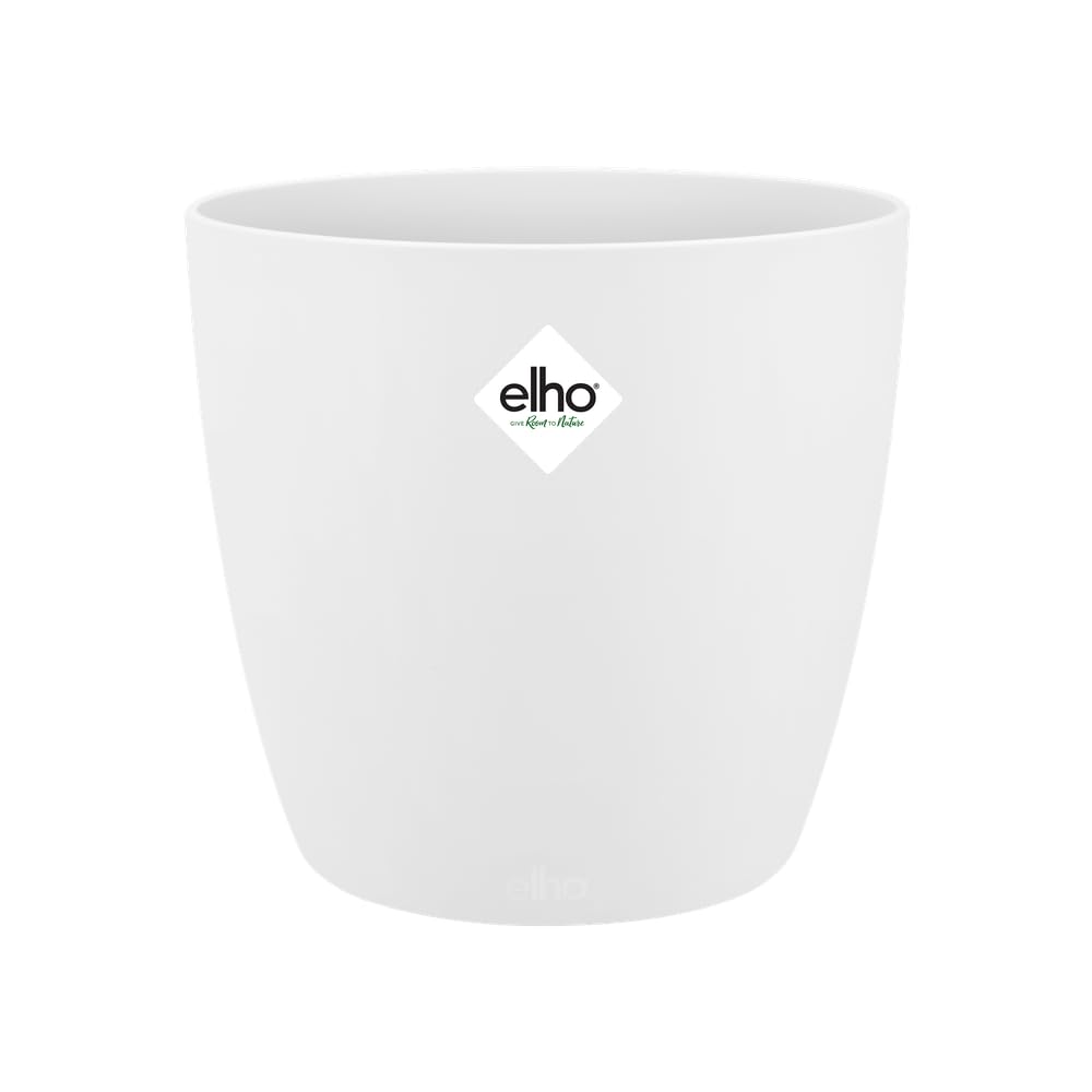 elho Brussels Round 22 - Flower Pot for Indoor - 100% Recycled Plastic - Ø 22.3 x H 20.6 cm - White/White