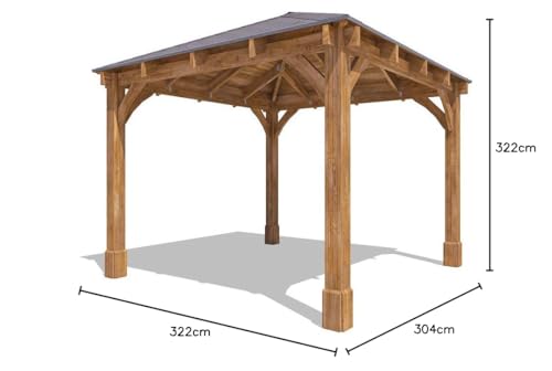 Dunster House Wooden Heavy Duty Gazebo 3 x 3 Metres Pressure Treated Hot Tub Shelter With Roof Shingles Leviathan