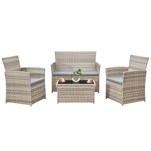 4-Piece Rattan Garden Furniture Set with Coffee Table